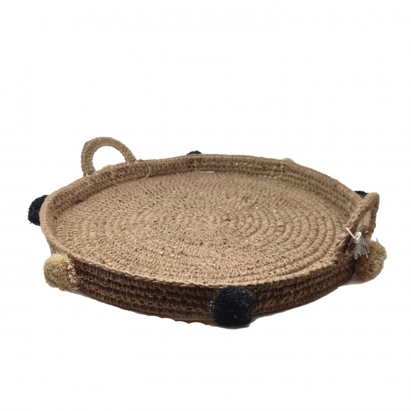 WICKER FLAT TRAY TASSEL NATURAL